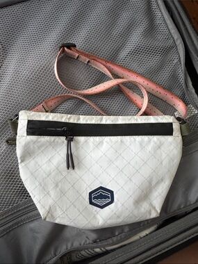 Alpine Sea White Nylon Crossbody Sling Bag with Pink Strap